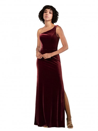 Column One Shoulder Stretch Velvet Long Burgundy Formal Evening Gown / Prom Dress / Bridesmaid Dress Sydney