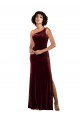 Column One Shoulder Stretch Velvet Long Burgundy Formal Evening Gown / Prom Dress / Bridesmaid Dress Sydney