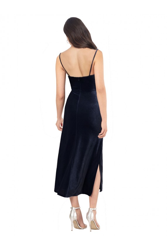 Column Cowl Neck Stretch Velvet Midi Length Dark Navy Formal Evening Gown / Prom Dress / Bridesmaid Dress Sydney