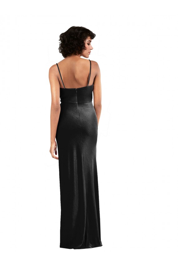Column Cowl Neck Stretch Velvet Long Black Black Tie Evening Gown / Prom Dress / Bridesmaid Dress Sydney