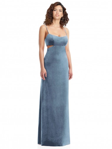 Sheath Square Neck Stretch Velvet Long Dusty Blue Formal Evening Gown / Prom Dress / Bridesmaid Dress Sydney