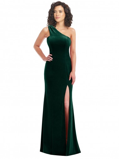 Trumpet One Shoulder Stretch Velvet Long Dark Green Black Tie Prom Dress / Bridesmaid Dress Sydney