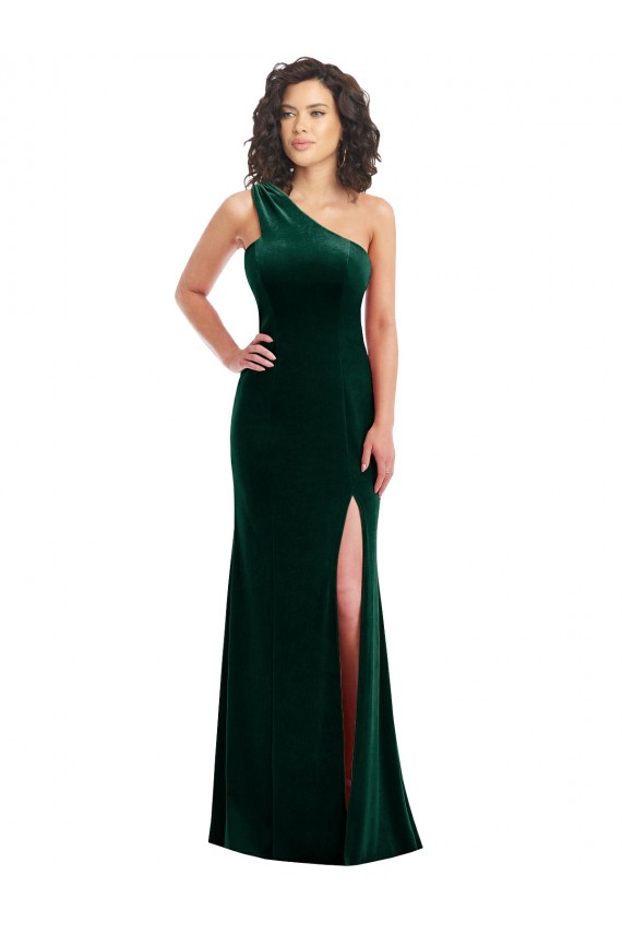 Trumpet One Shoulder Stretch Velvet Long Dark Green Black Tie Prom Dress / Bridesmaid Dress Sydney