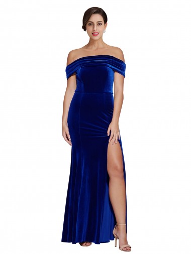 Mermaid Off the Shoulder Stretch Velvet Long Royal Blue Formal Evening Gown / Prom Dress / Bridesmaid Dress Sydney