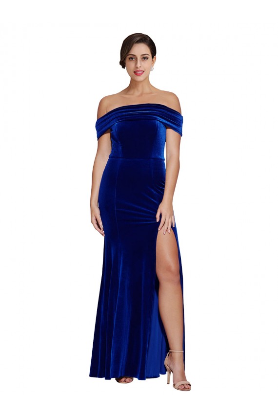 Mermaid Off the Shoulder Stretch Velvet Long Royal Blue Formal Evening Gown / Prom Dress / Bridesmaid Dress Sydney