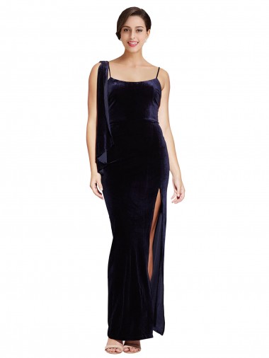 Sheath Square Neck Stretch Velvet Long Dark Navy Formal Evening Gown / Prom Dress / Bridesmaid Dress Sydney