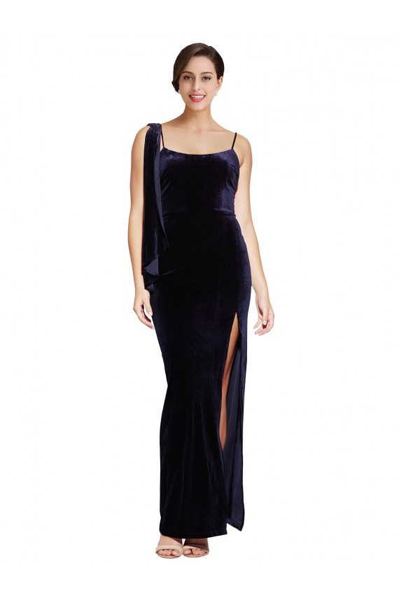 Sheath Square Neck Stretch Velvet Long Dark Navy Formal Evening Gown / Prom Dress / Bridesmaid Dress Sydney