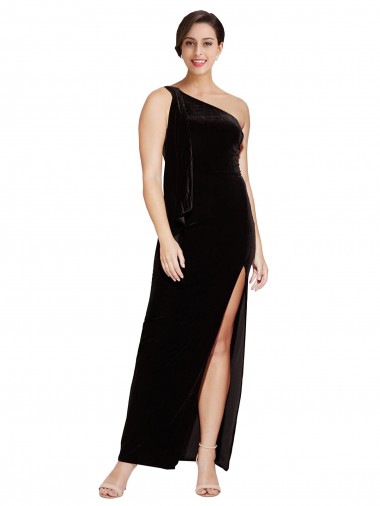 Sheath One Shoulder Stretch Velvet Long Black Formal Evening Gown / Prom Dress / Bridesmaid Dress Sydney
