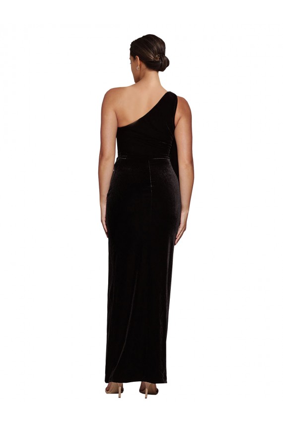 Sheath One Shoulder Stretch Velvet Long Black Formal Evening Gown / Prom Dress / Bridesmaid Dress Sydney