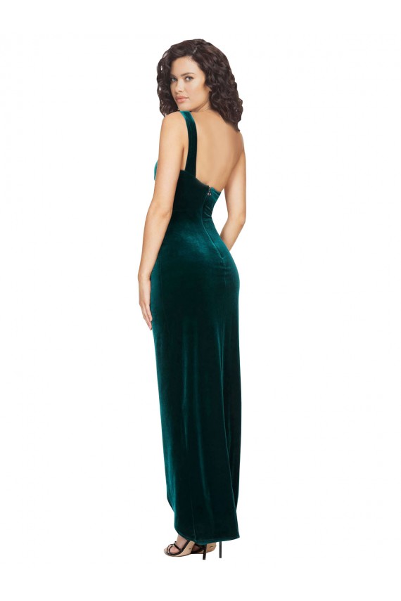 Sheath One Shoulder Stretch Velvet Long Dark Green High Low Evening Gown / Prom Dress / Bridesmaid Dress Sydney