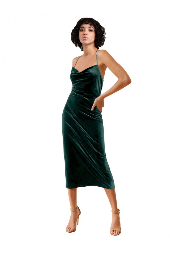 Sheath Cowl Neck Stretch Velvet Midi Length Dark Green Formal Dress / Bridesmaid Dress Sydney