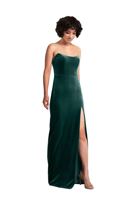 Sheath Strapless Stretch Velvet Long Dark Green Black Tie Evening Gown / Prom Dress / Bridesmaid Dress Sydney
